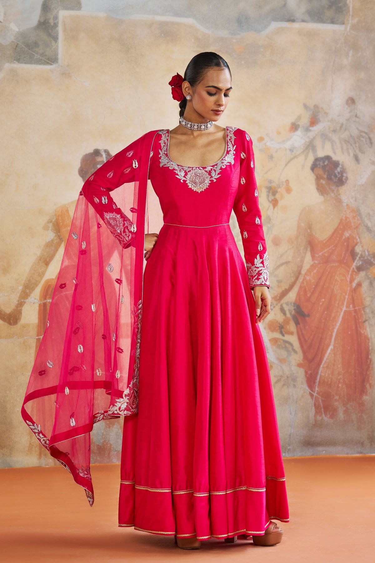 Fuschia Pink Silk Anarkali Set