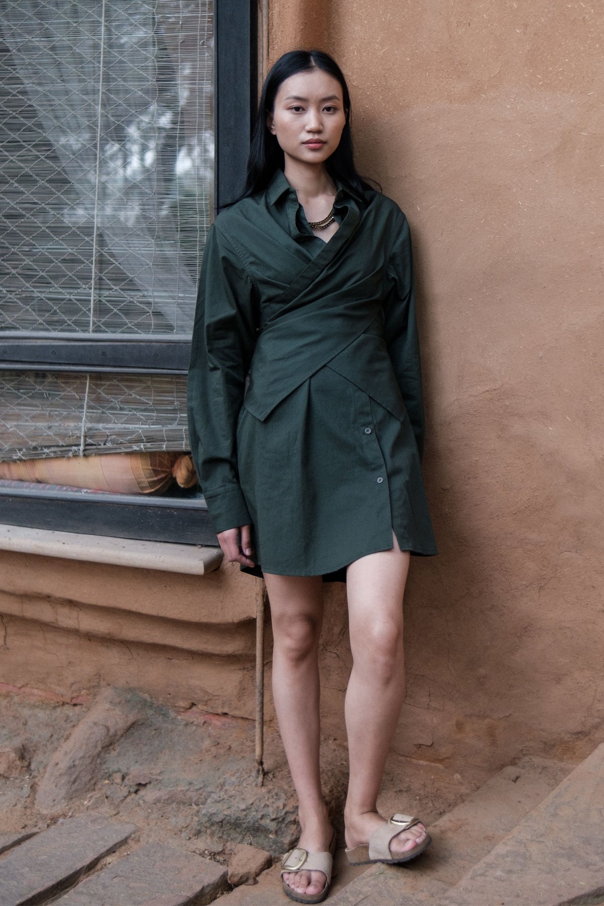 Green Seattle Wrap Shirt Dress