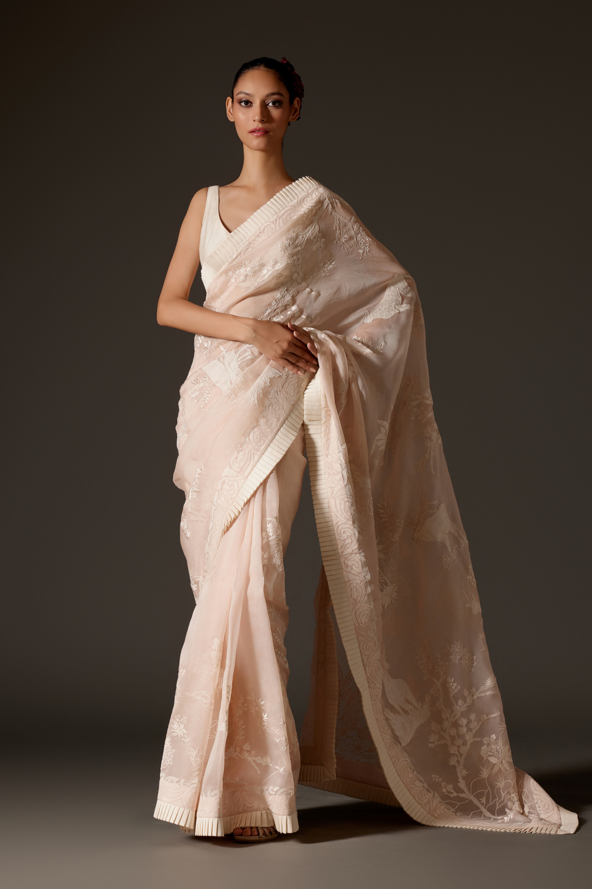 Elegant Pink Organza Saree