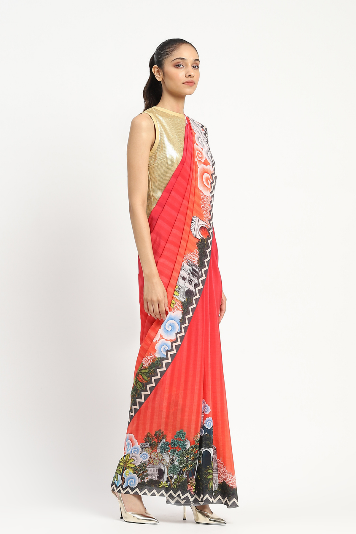 City Graffiti Orange Printed Saree