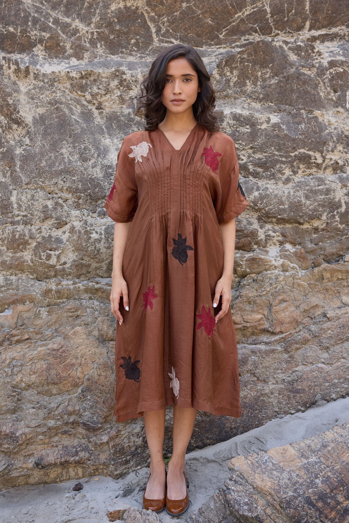 Brown Pintuck Dress