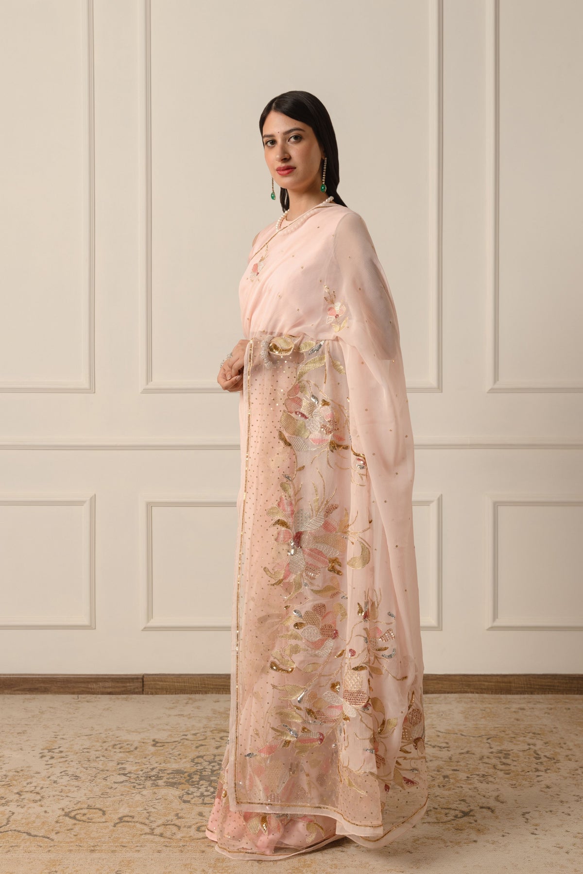 Arulia Blush Pink Chiffon Saree