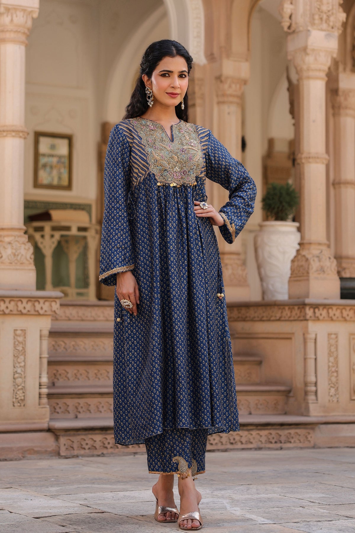 Printed Frockstyle Indigo Kurta Set