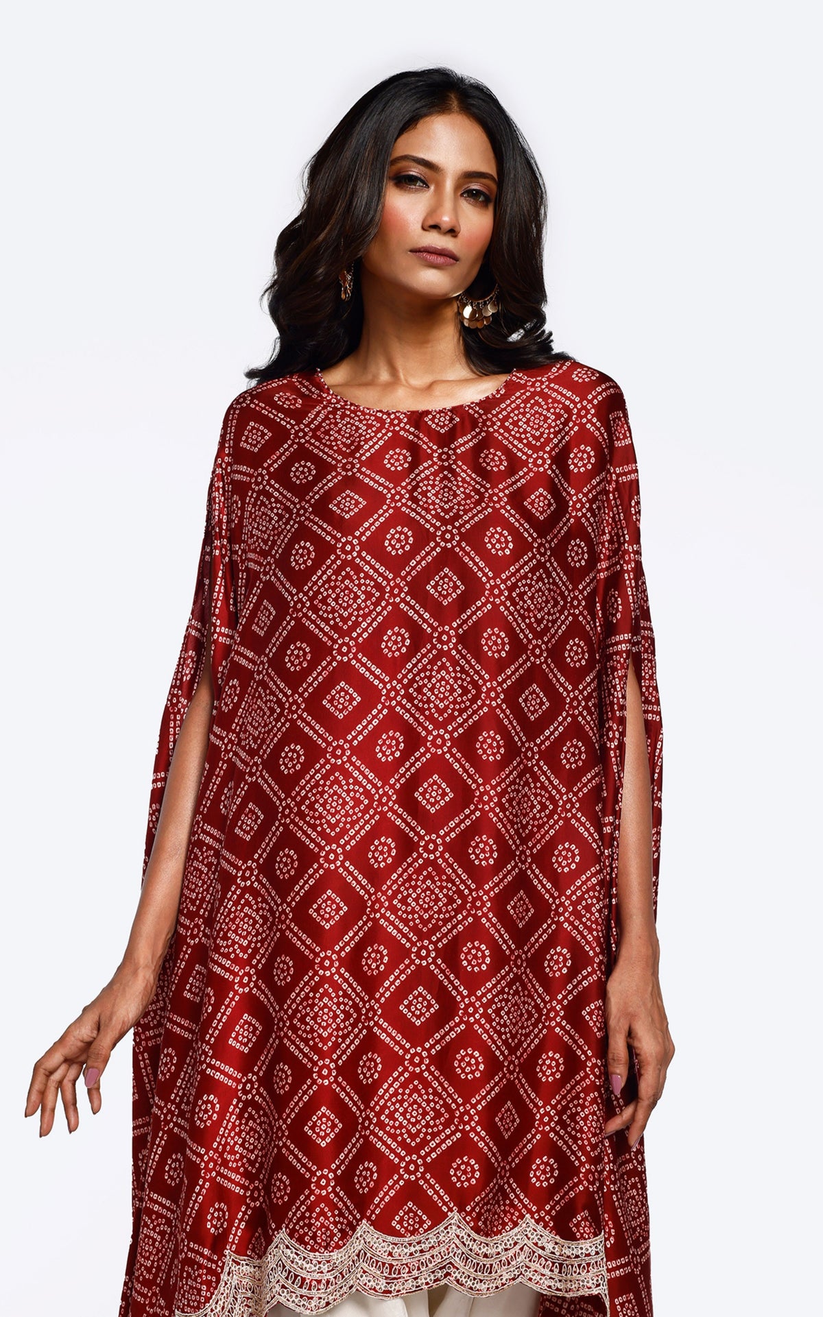 Bandhani Printed Satin Kaftan set