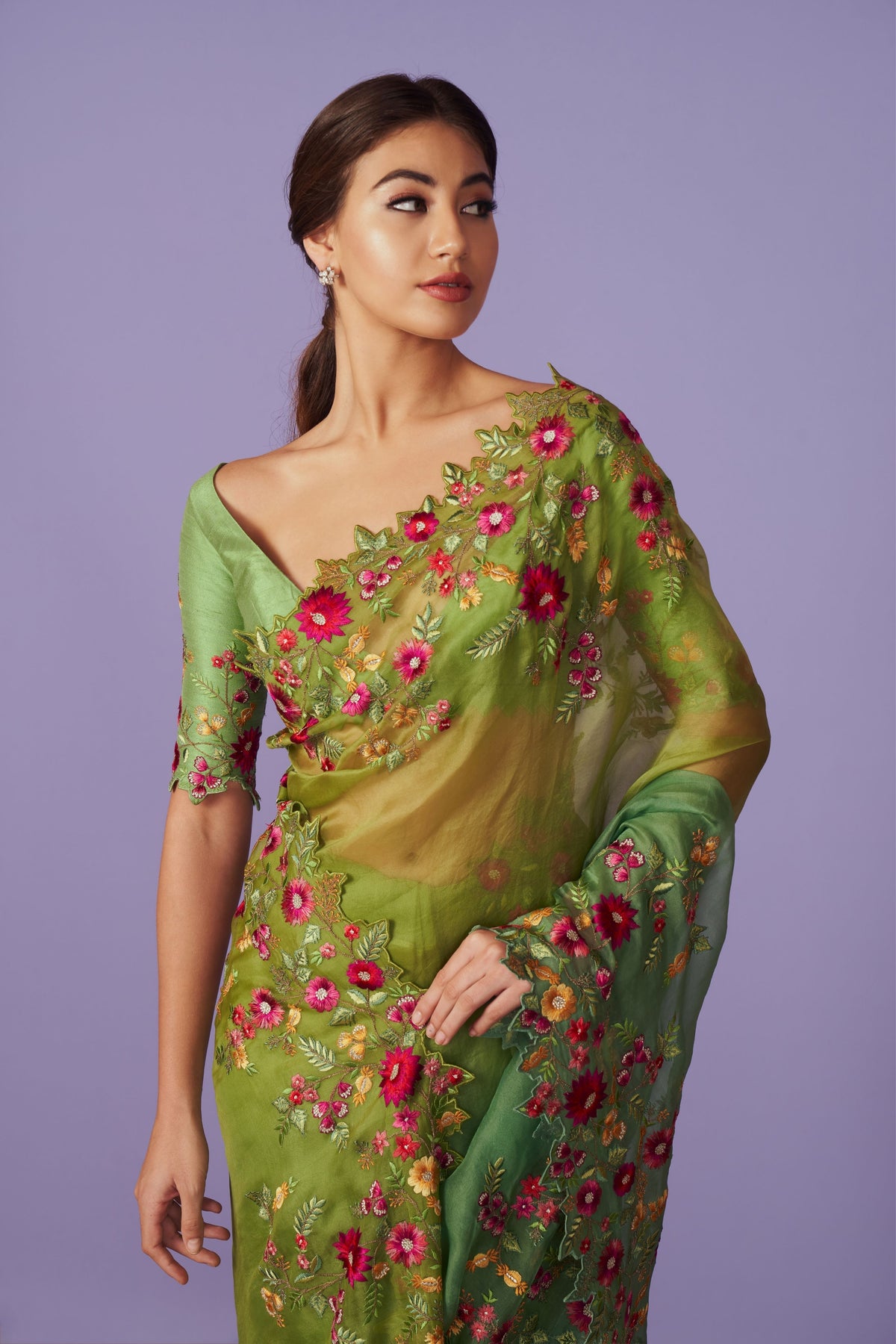 Multi Thread Green Saree Set