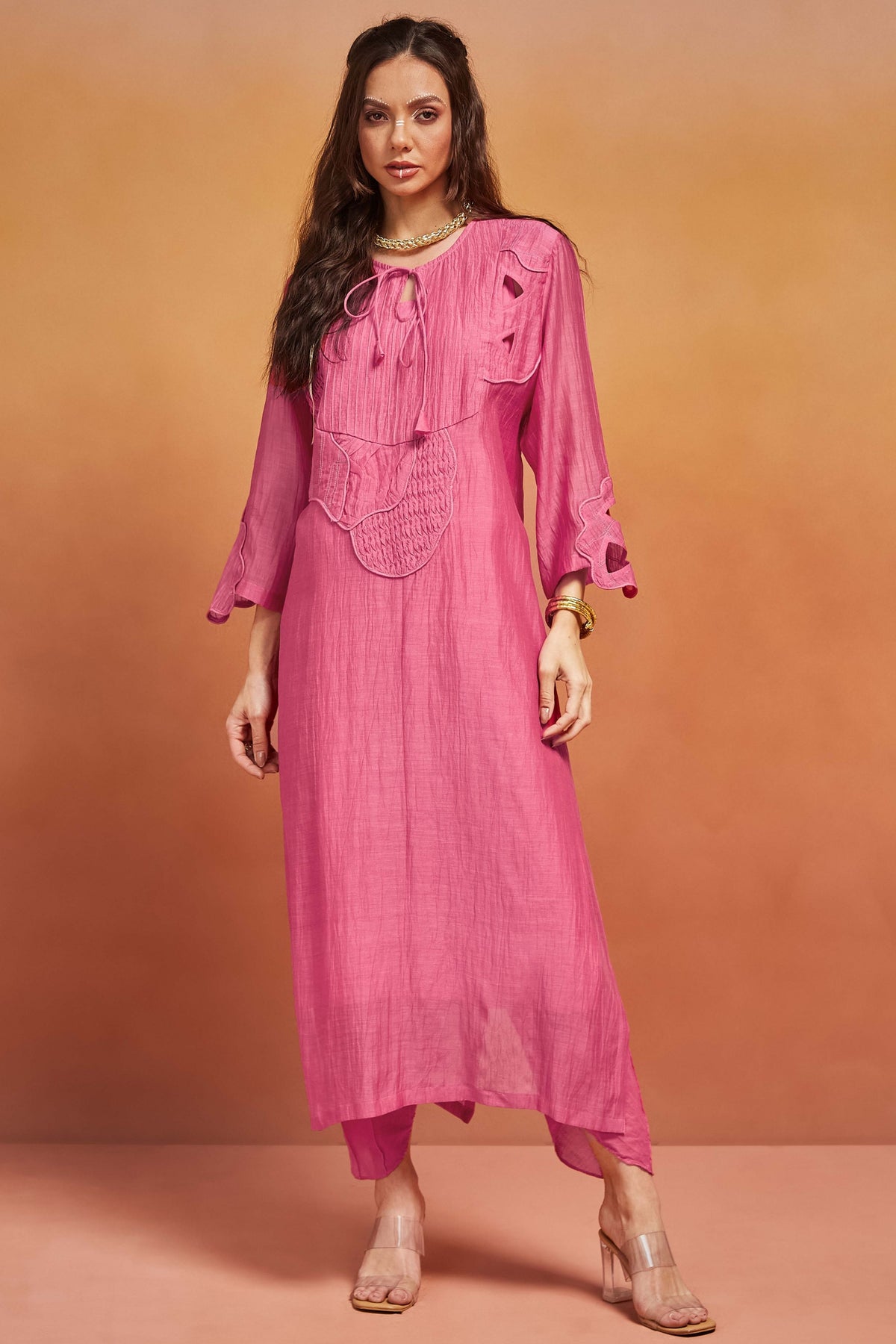 Pink Long Kurta Set