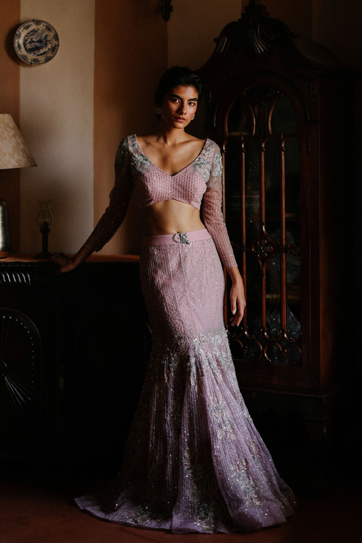 Mauve Dutchess Mermaid Lehenga Set