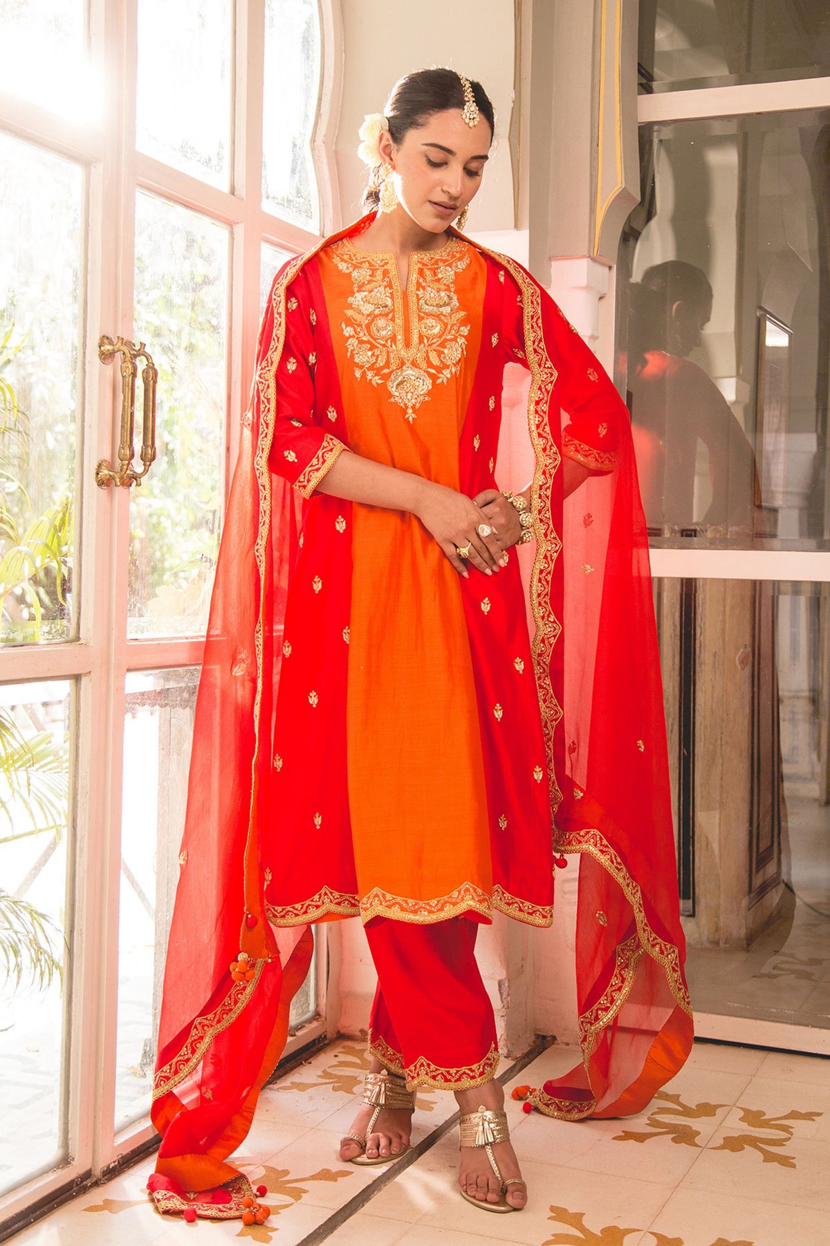 Orangr Red Kurta Set