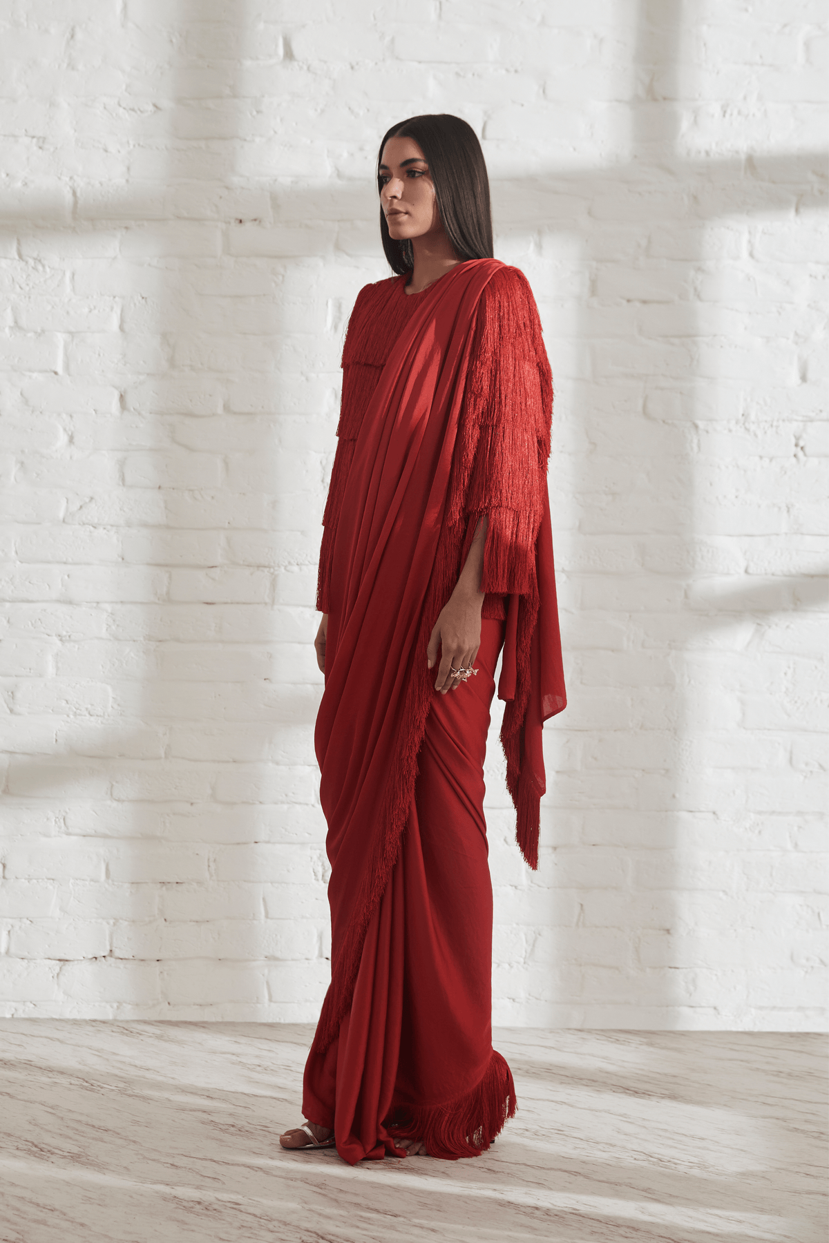 Noor Fringe Sari With Fringe Jacket