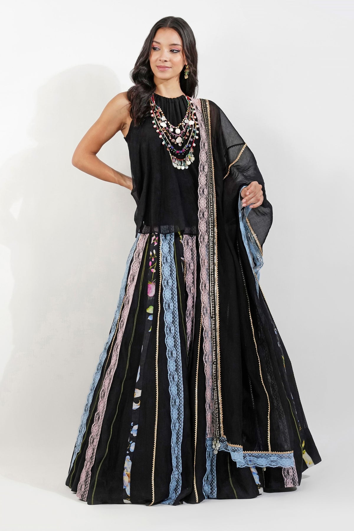 Summer Floral Lehenga Set Black