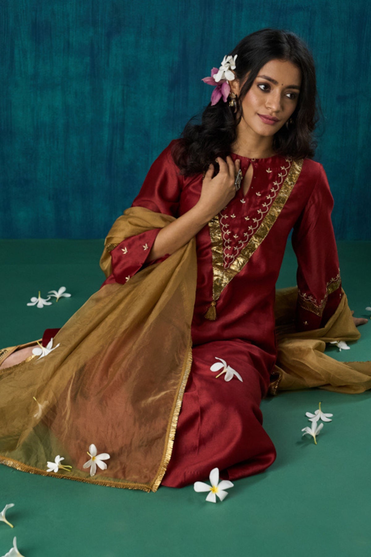 Maroon Embroidered Kurta Sets