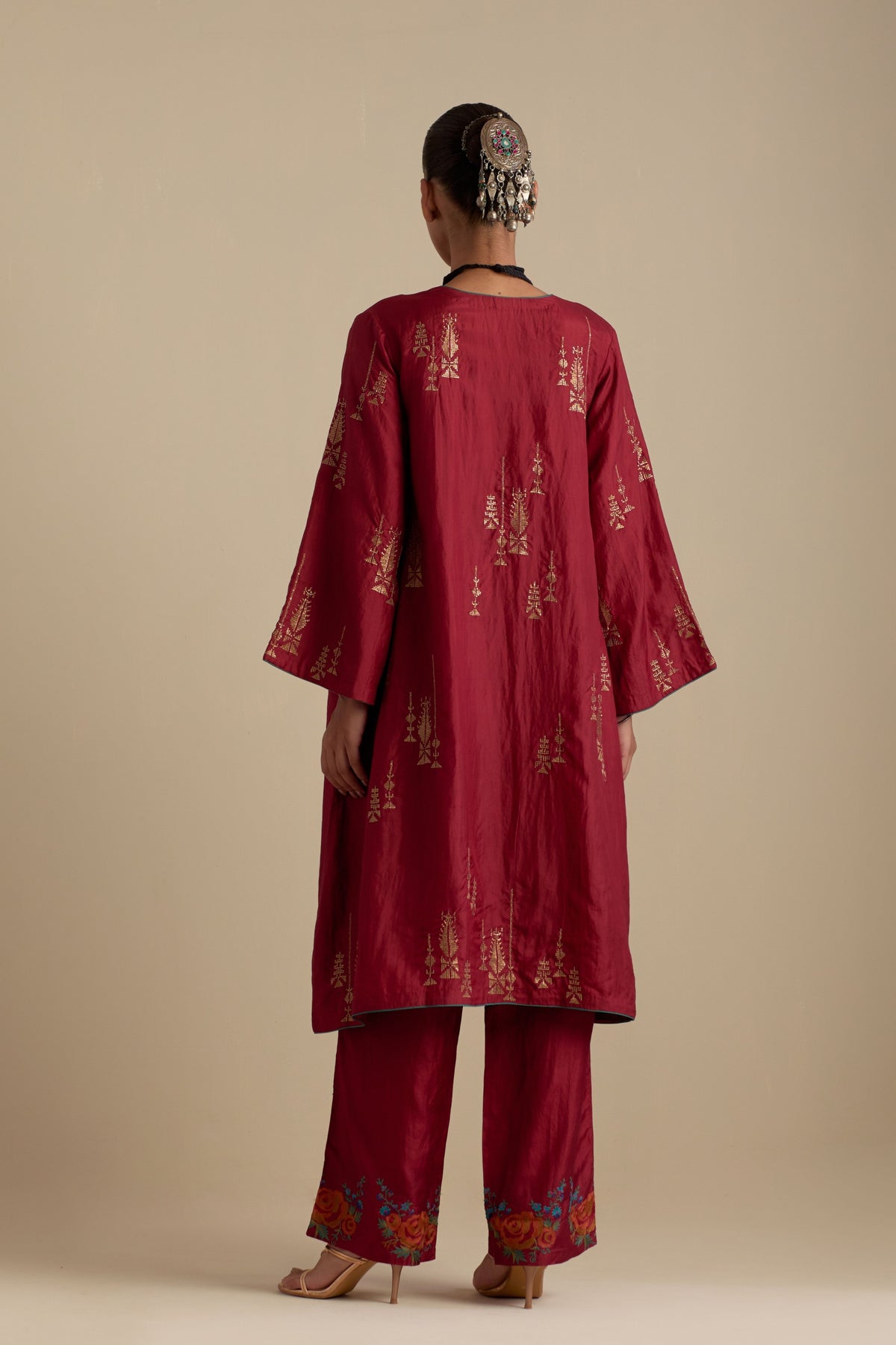 Barn Red Silk Short Kurta Set