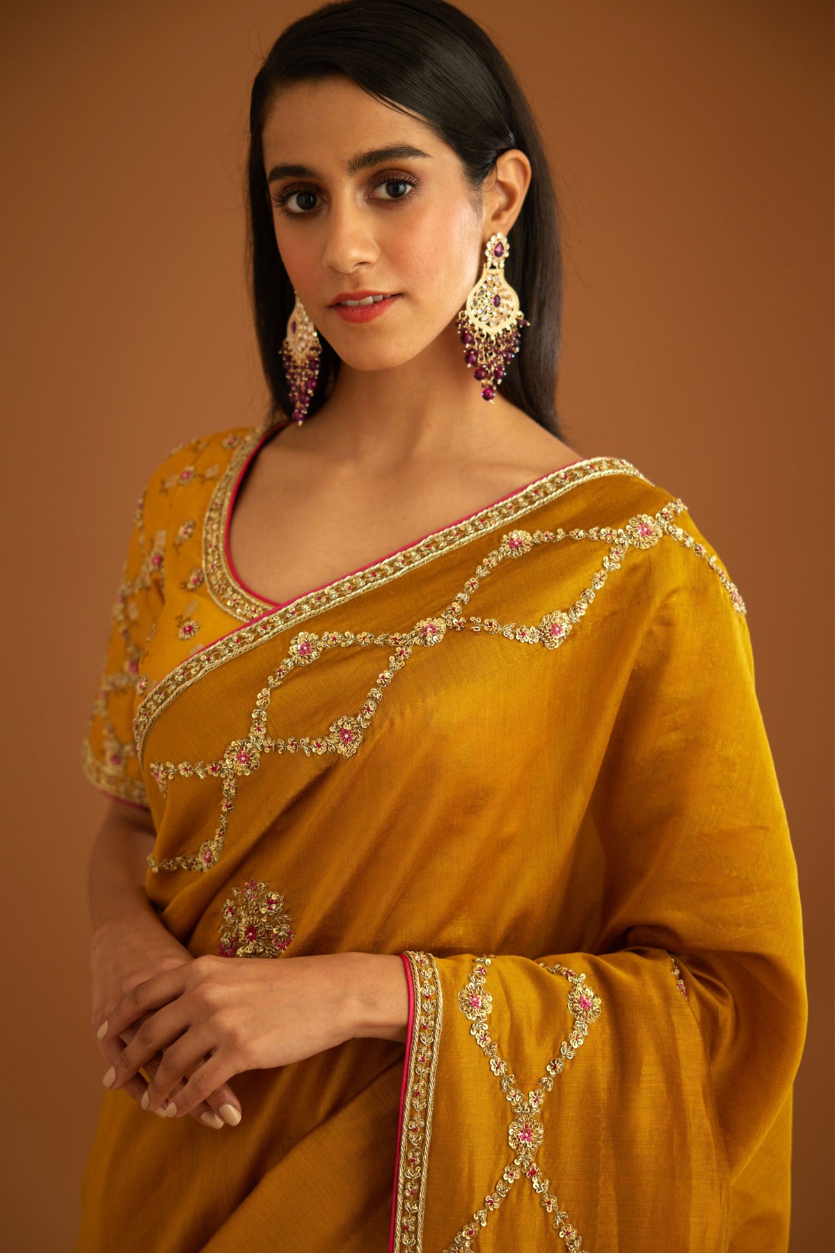 Mustard yellow Saree set