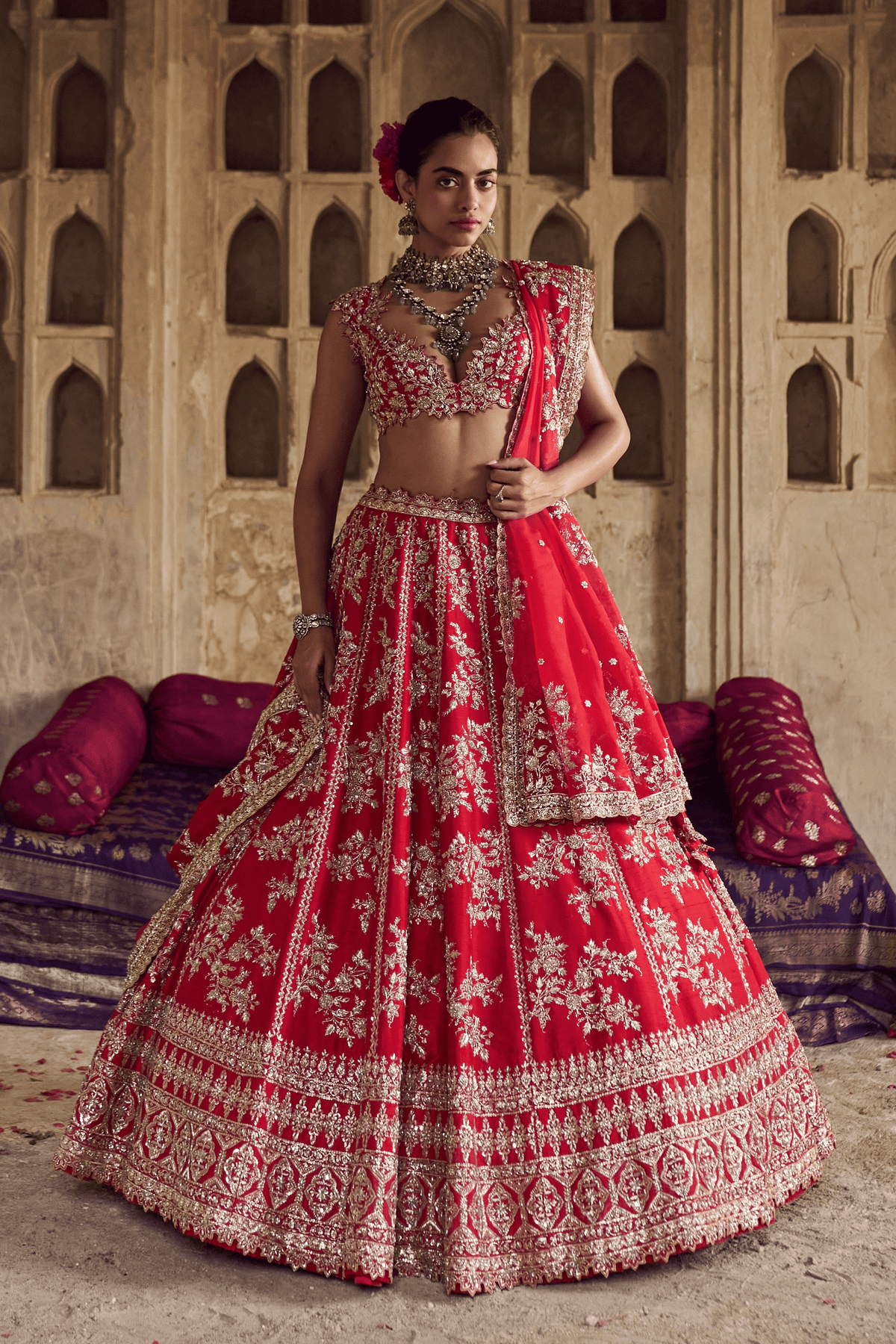 Red Roshini Lehenga Set