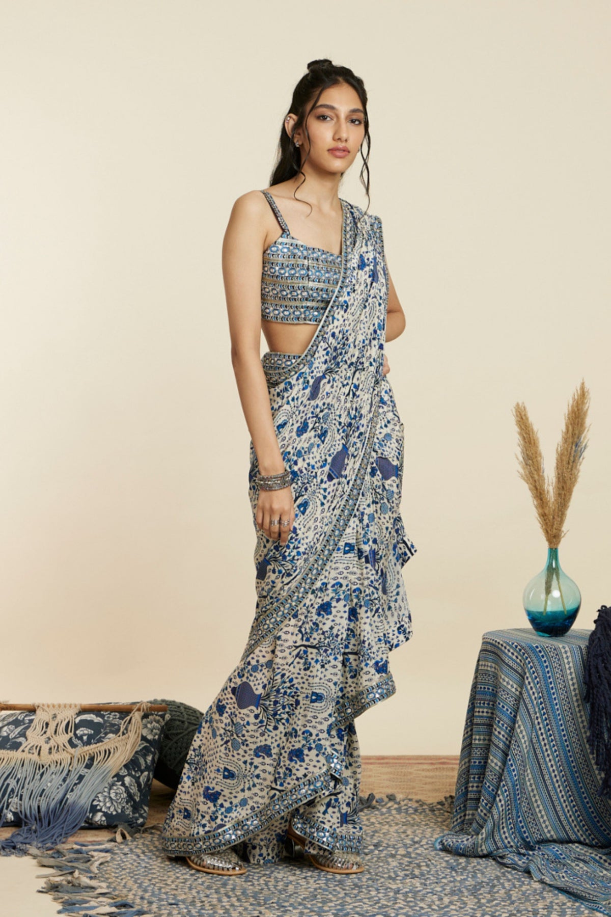 Safar Blue Jaal Cascade Saree