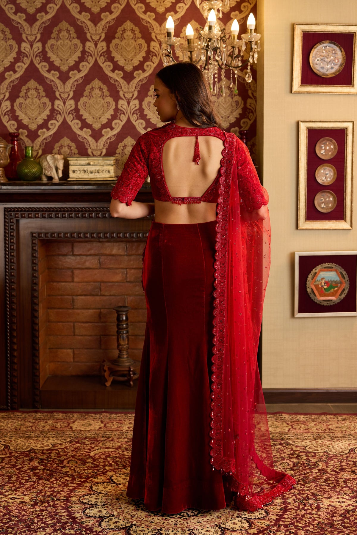 Opulent Red Velvet Lehenga Ensemble