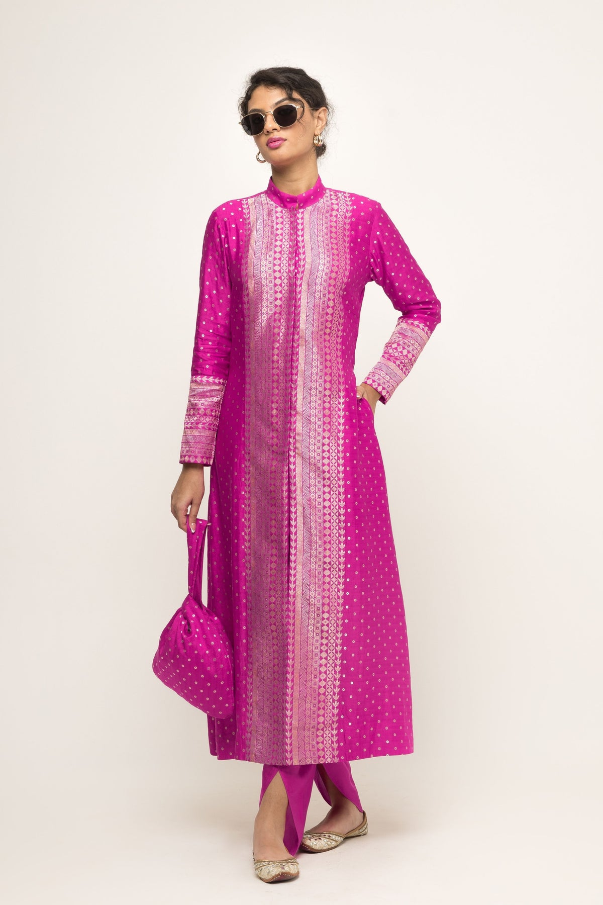 Rani Long Dotted Pink Kurta Set