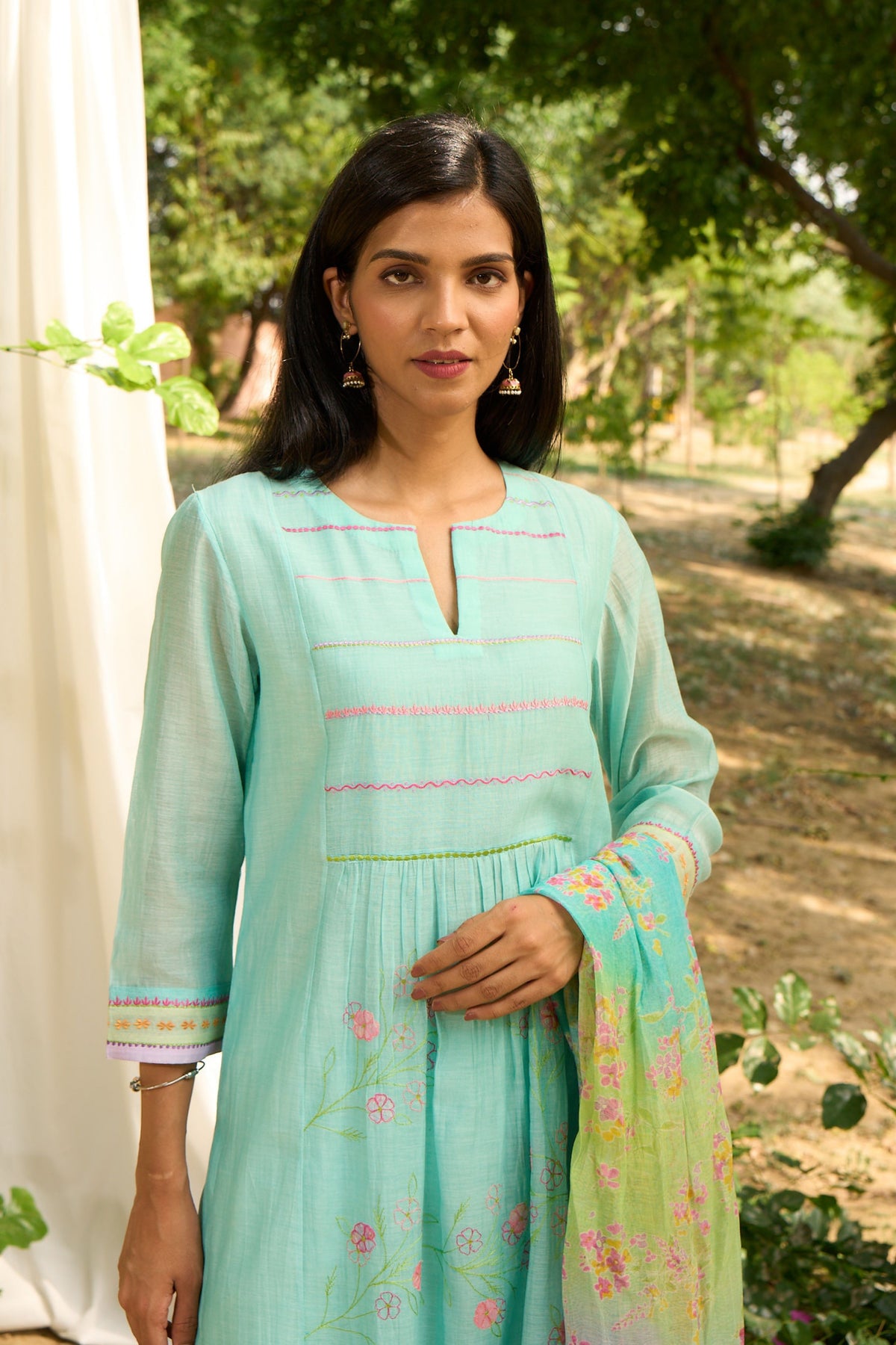 Turquoise Kurta Set With Embroidery