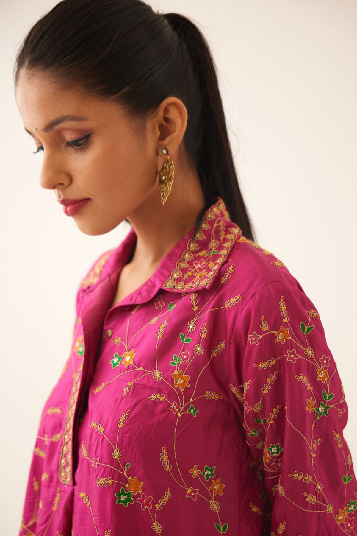 Jazzberry A-line Short  Silk Kurta Set