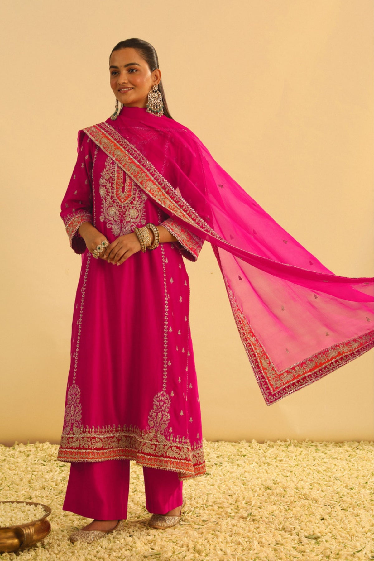 Mayra Hotpink Long Kurta With Palazzo Set