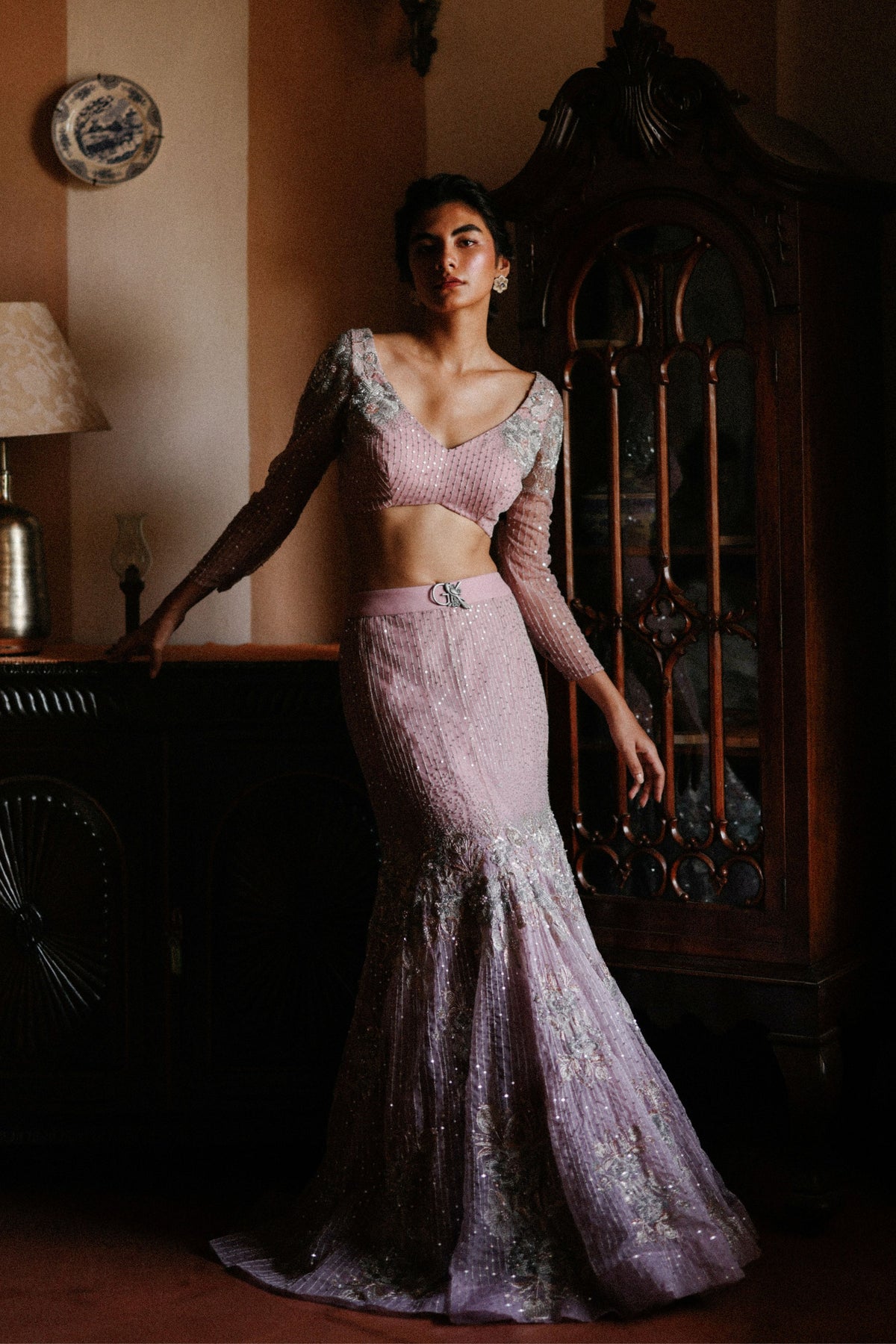 Mauve Dutchess Mermaid Lehenga Set