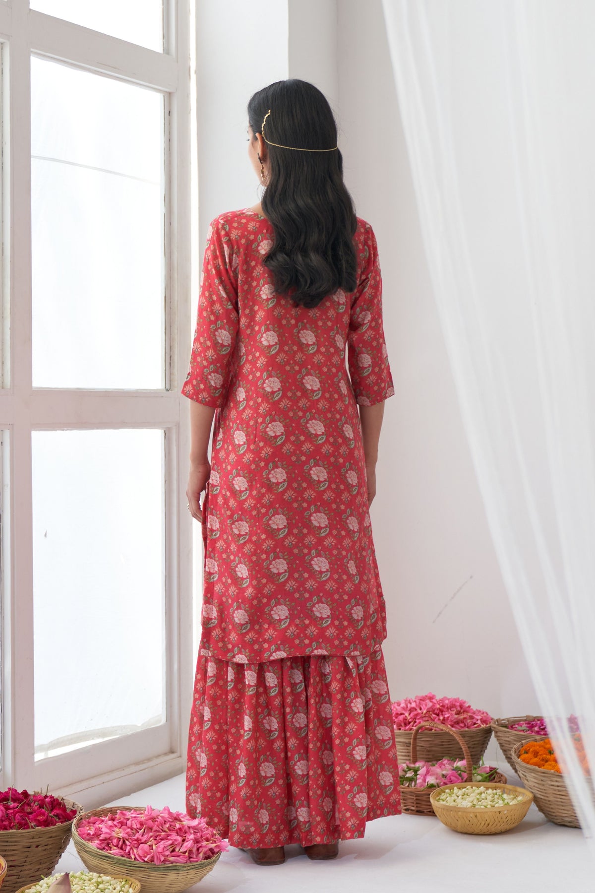 Hot Pink Peony Kurta Sharara