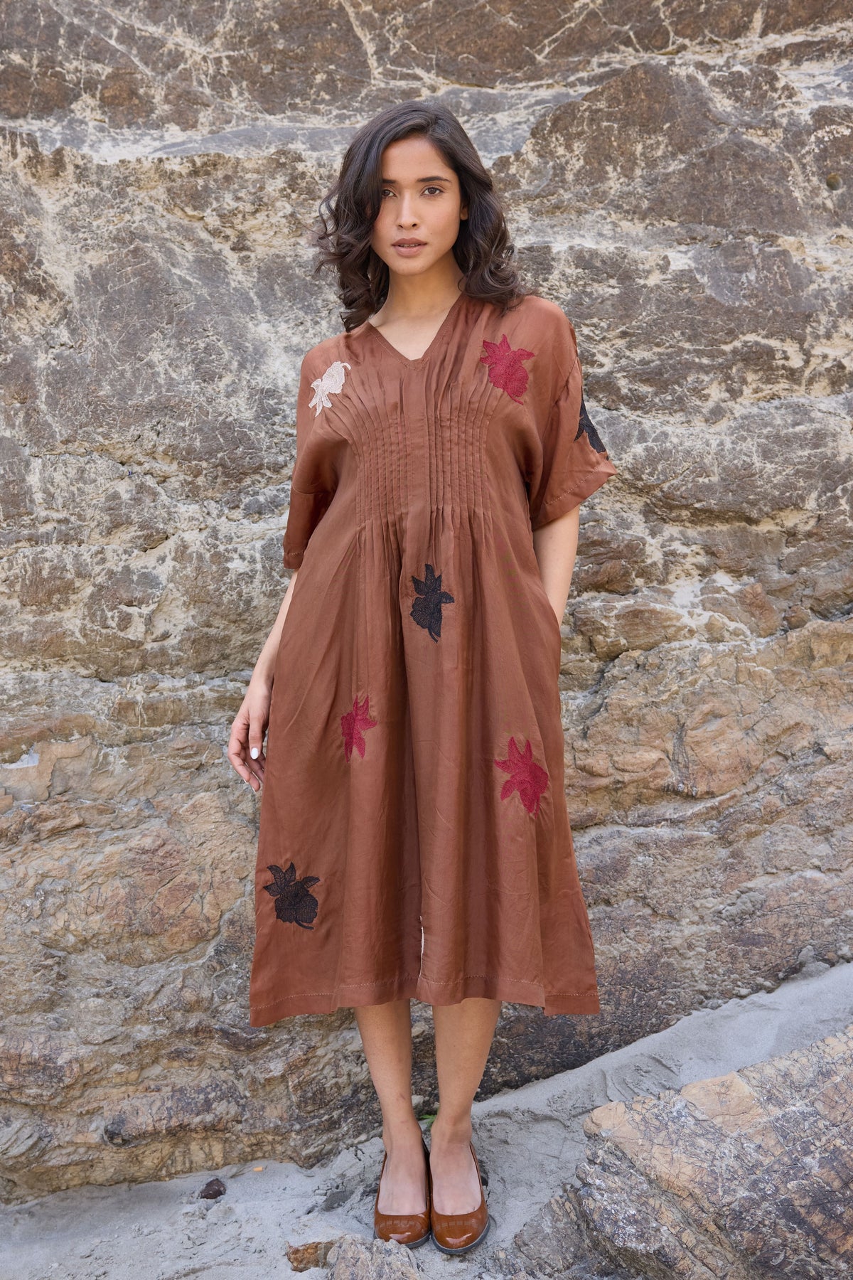 Brown Pintuck Dress