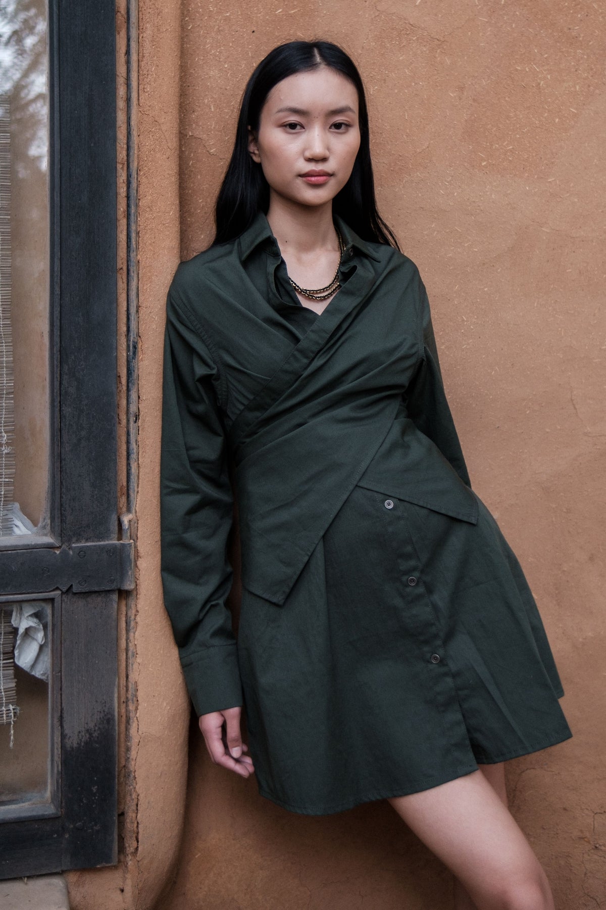 Green Seattle Wrap Shirt Dress