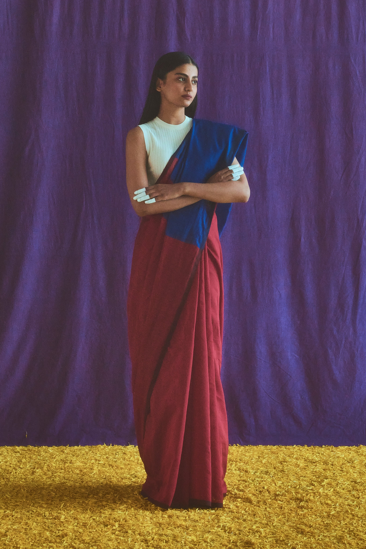 Red And Blue Cotton Silk Saree