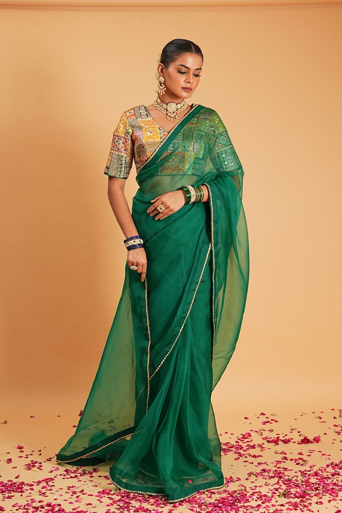 Green Organza Saree Set