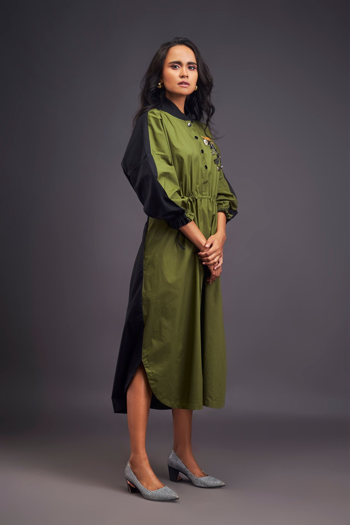 Green and Black Oversized Shirt Dress