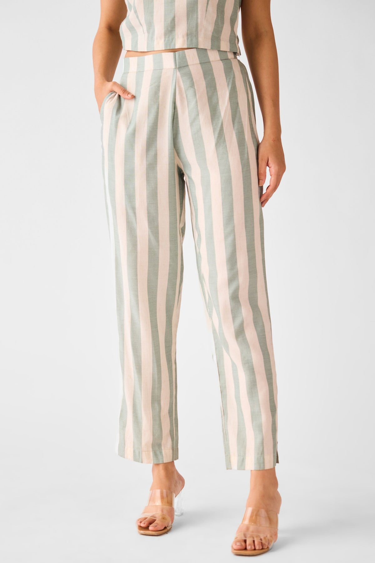 Ivory Abstract Lines Trousers