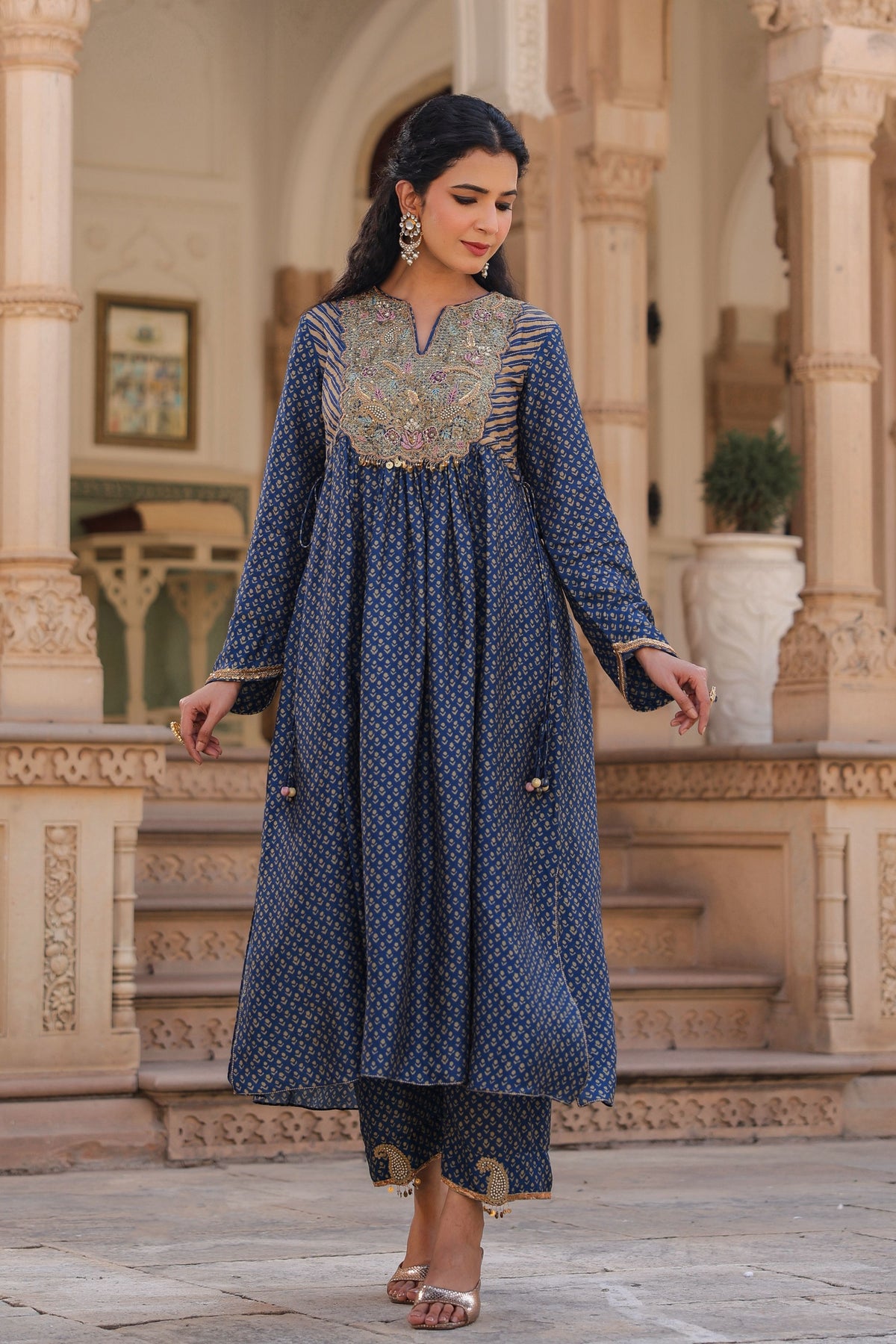 Printed Frockstyle Indigo Kurta Set