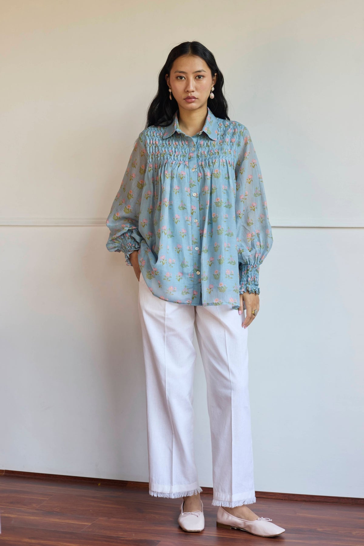 Powder Blue Smocking Shirt