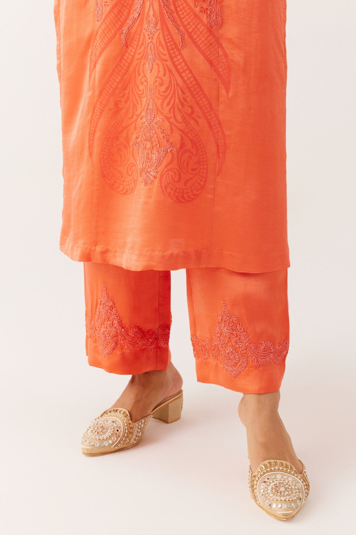 Orange Dori Embroidered Kurta Set