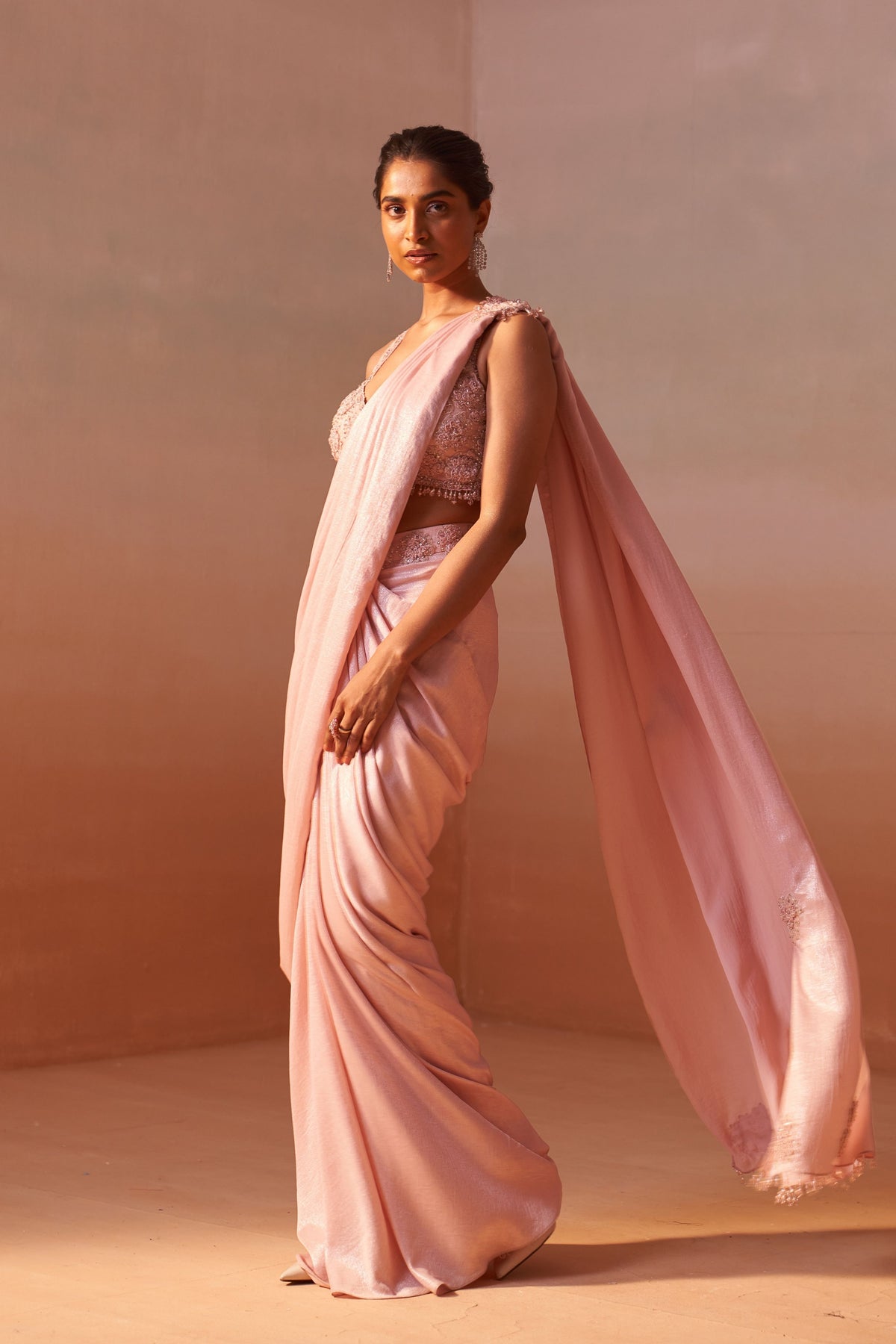 Rose Pink Draped Saree