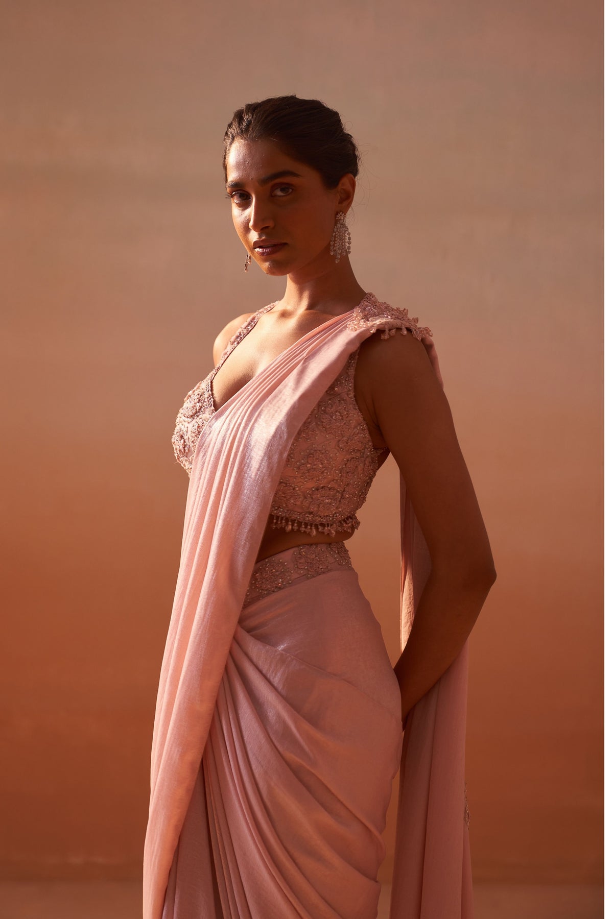 Rose Pink Draped Saree