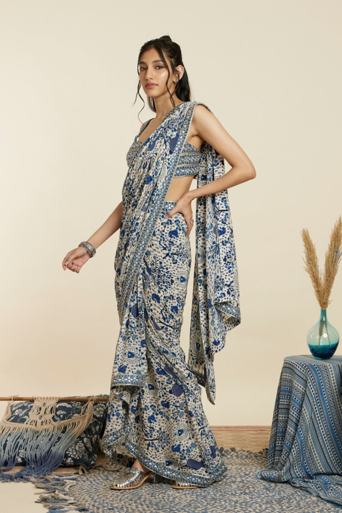 Safar Blue Jaal Cascade Saree