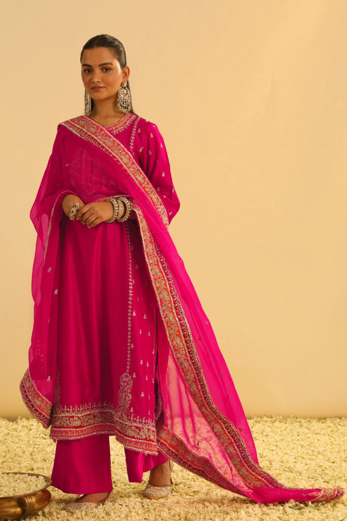 Mayra Hotpink Long Kurta With Palazzo Set