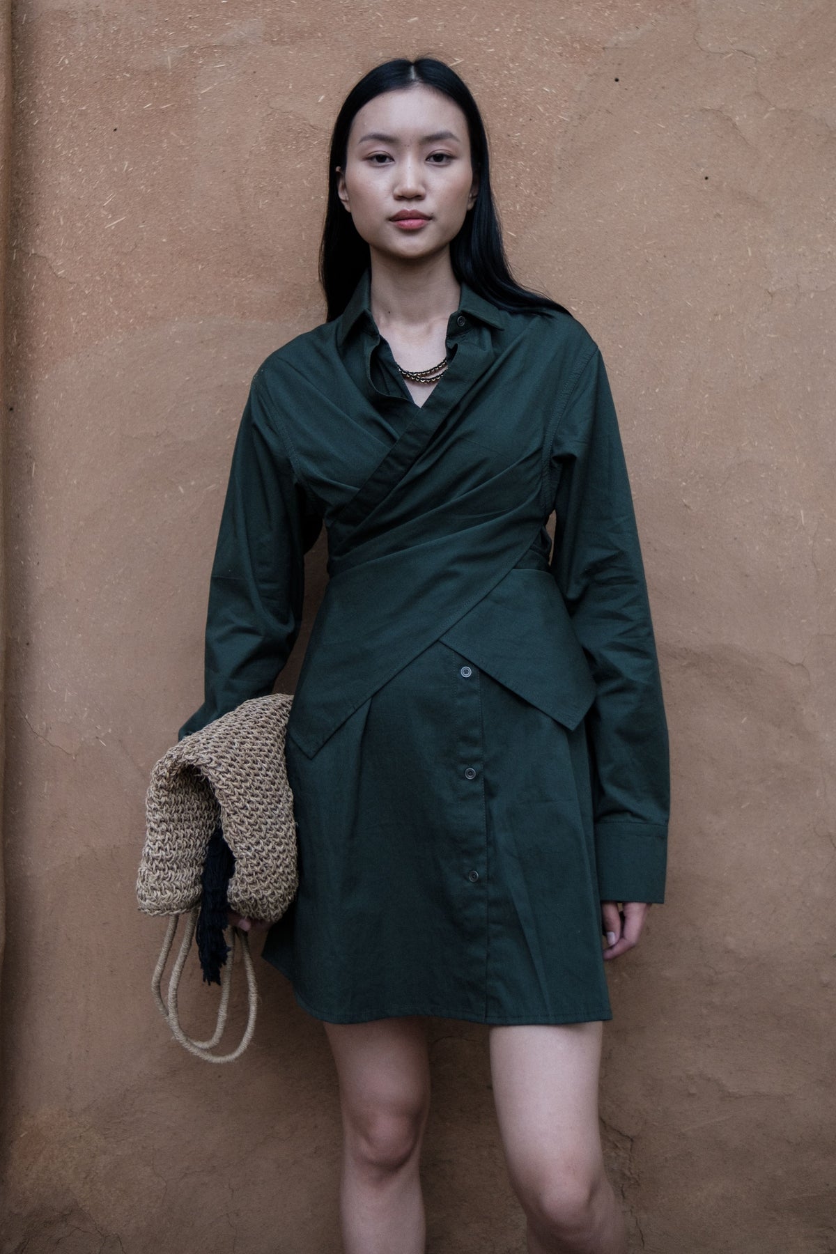 Green Seattle Wrap Shirt Dress