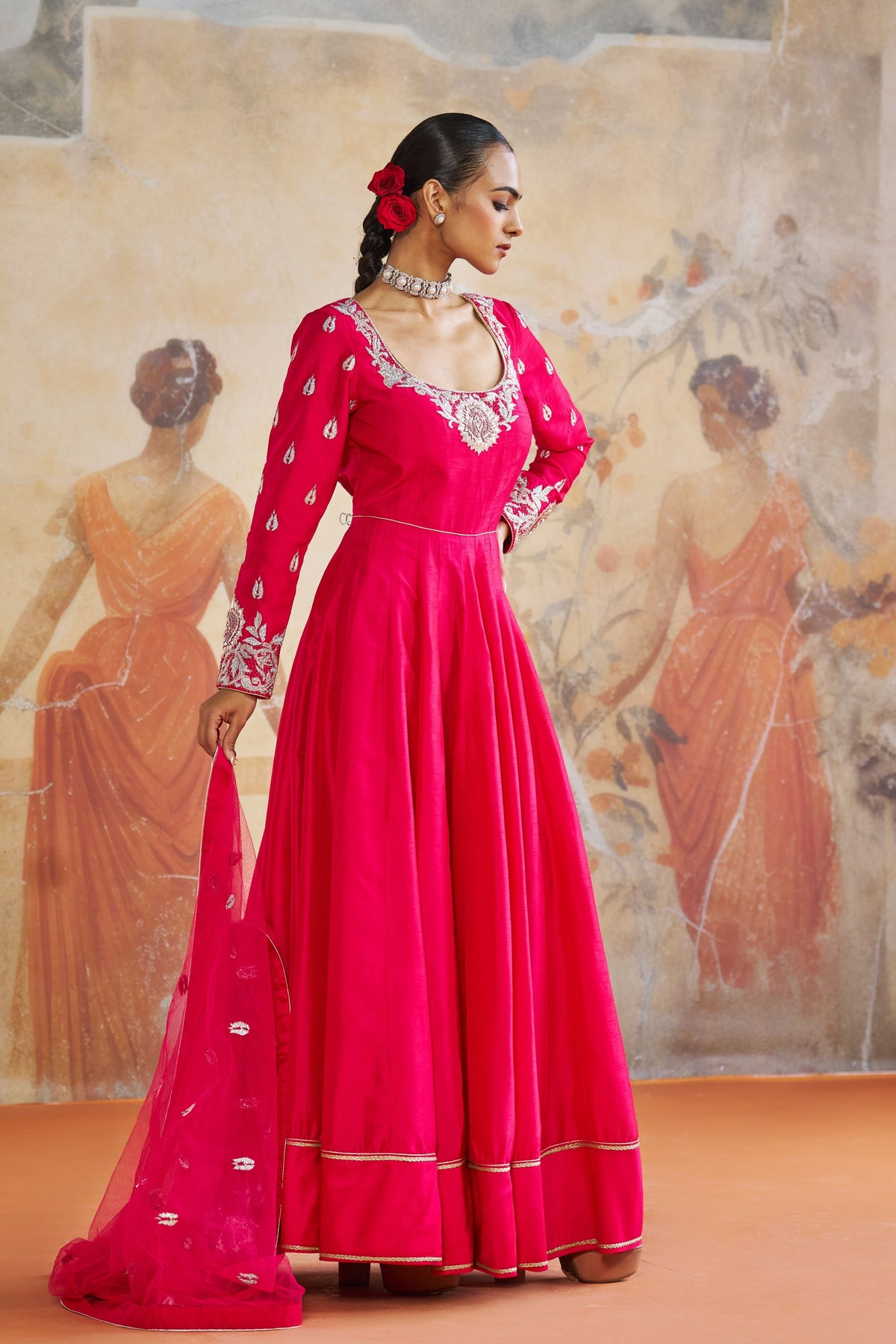 Fuschia Pink Silk Anarkali Set