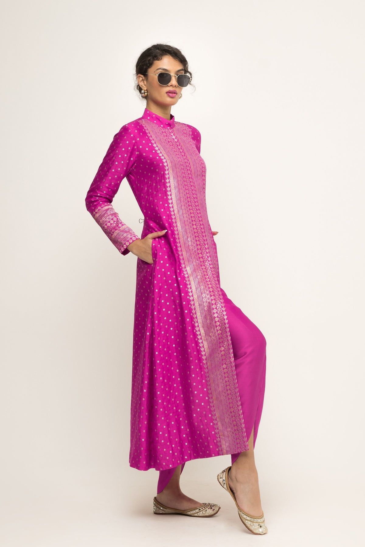 Rani Long Dotted Pink Kurta Set