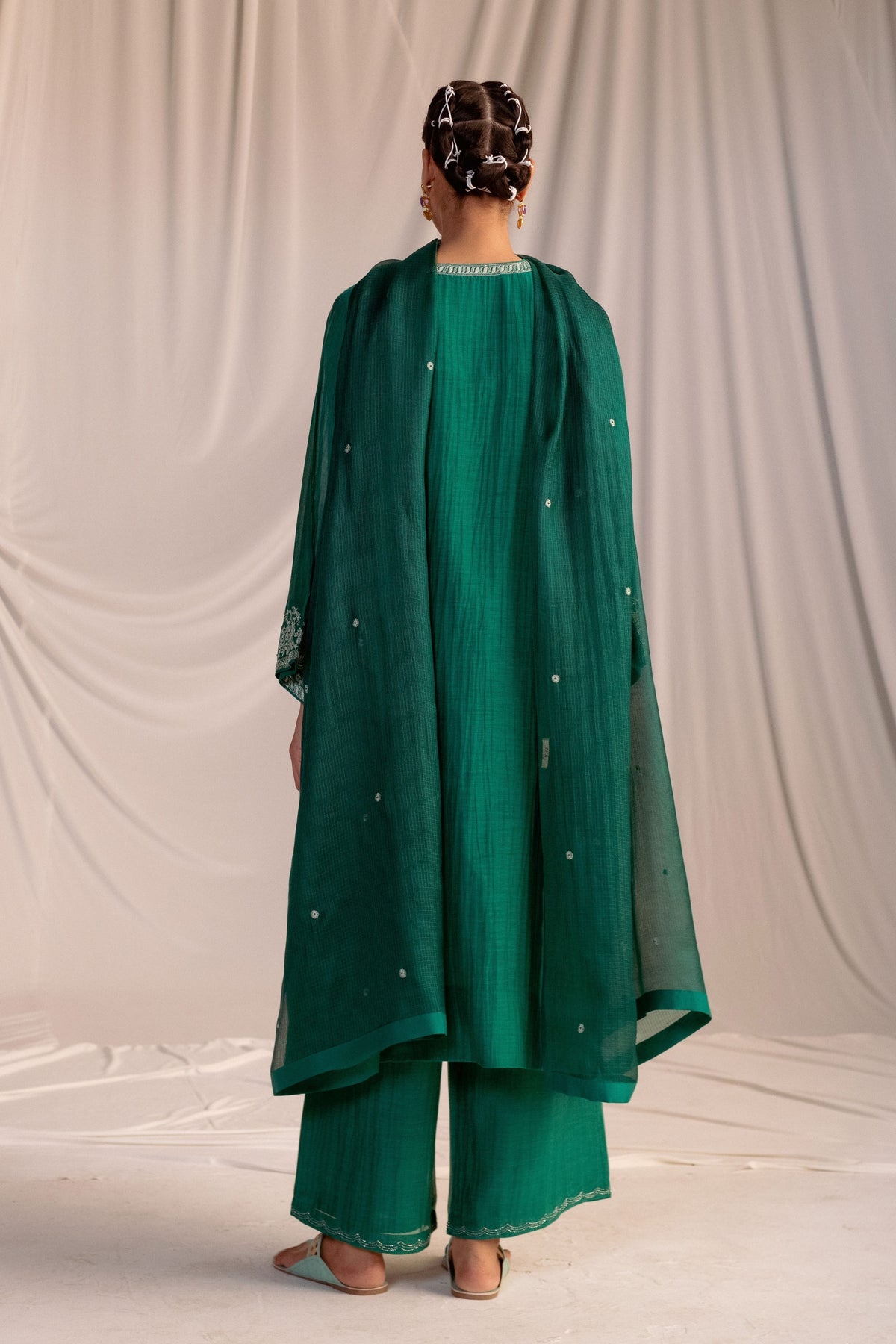 Dark Green Embroidered Dupatta