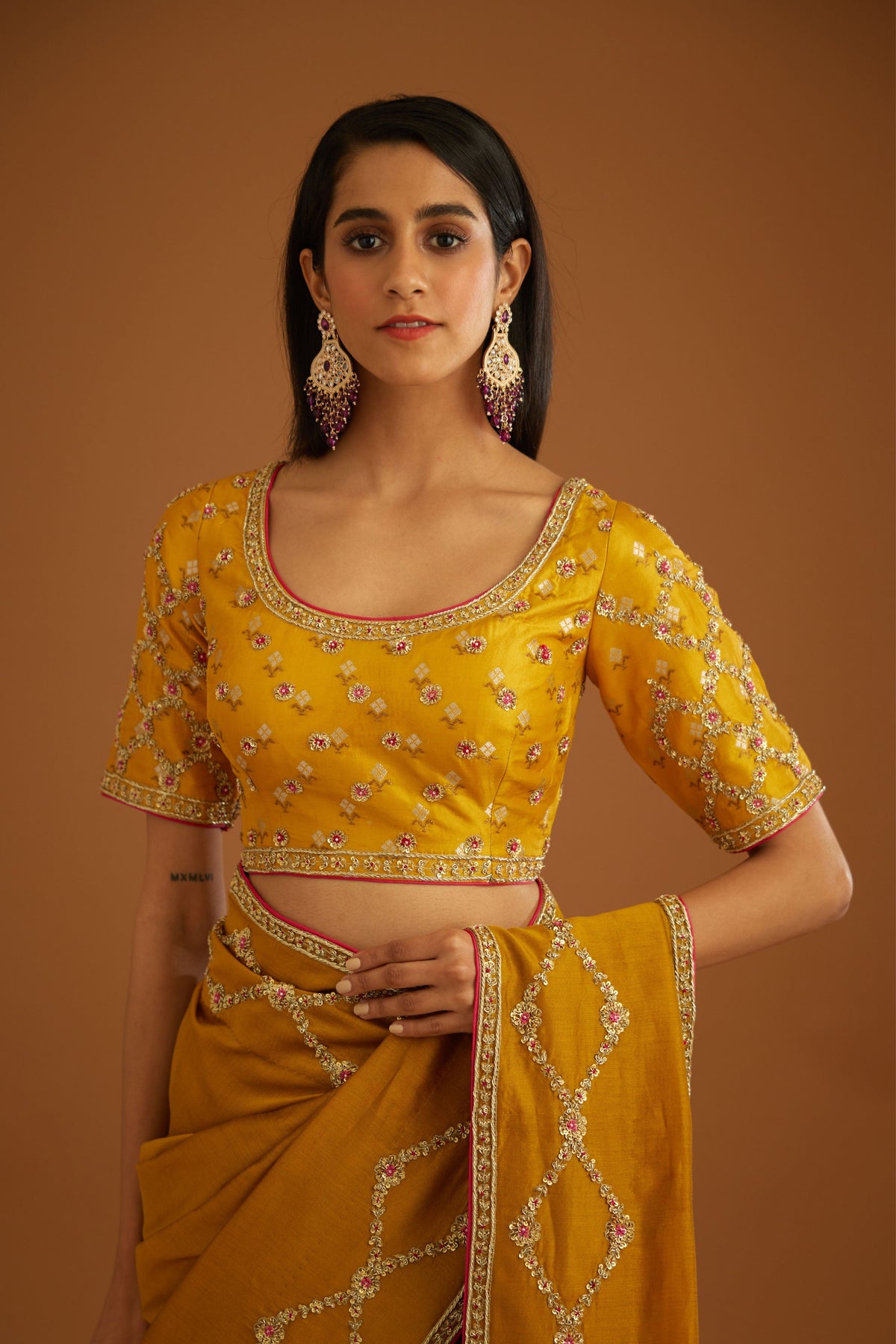 Mustard yellow Saree set