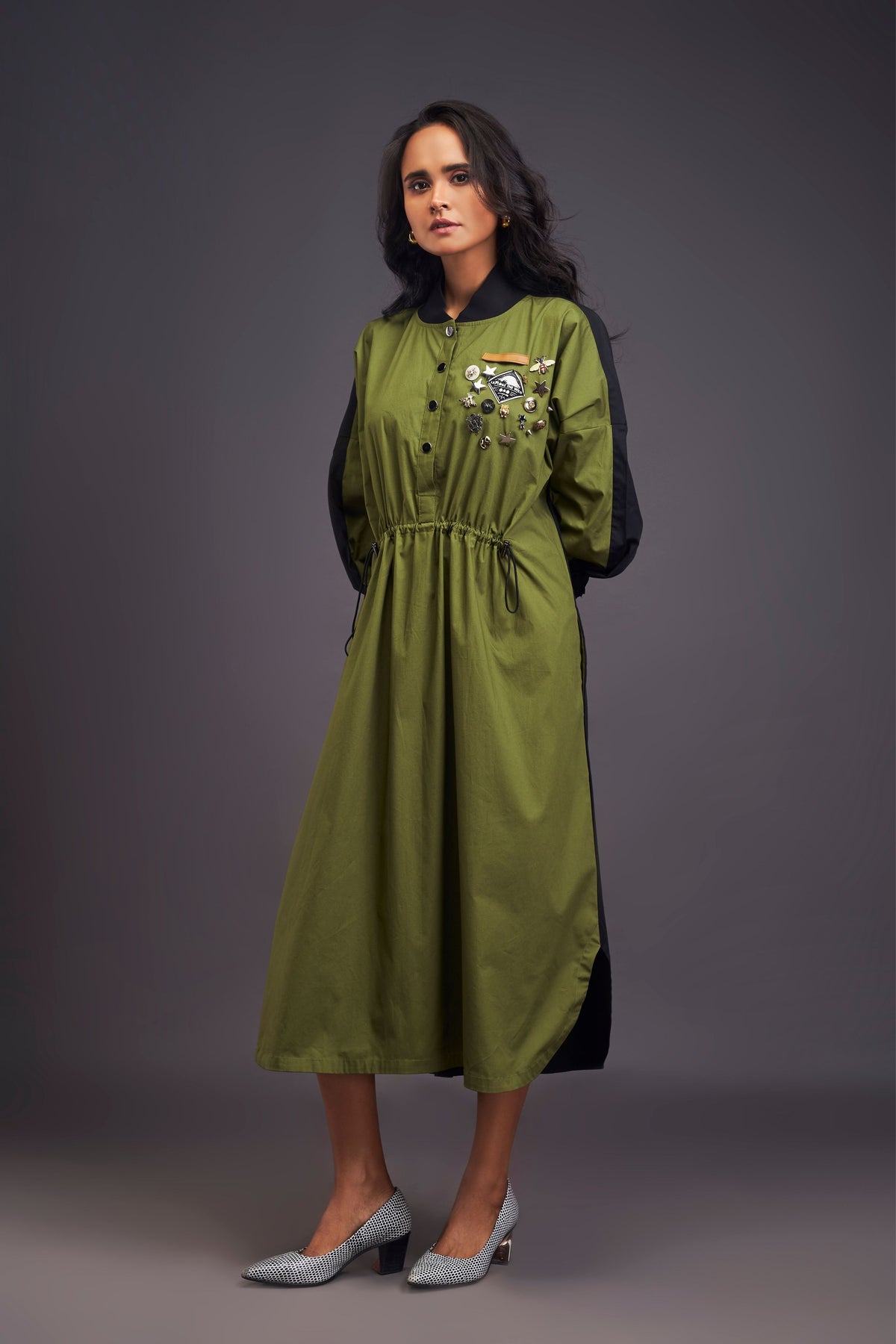 Green and Black Oversized Shirt Dress