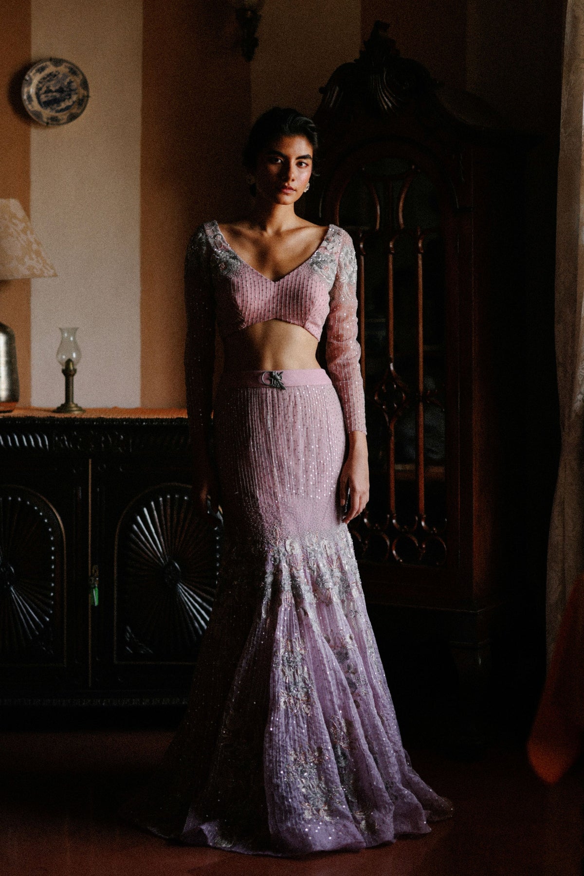 Mauve Dutchess Mermaid Lehenga Set