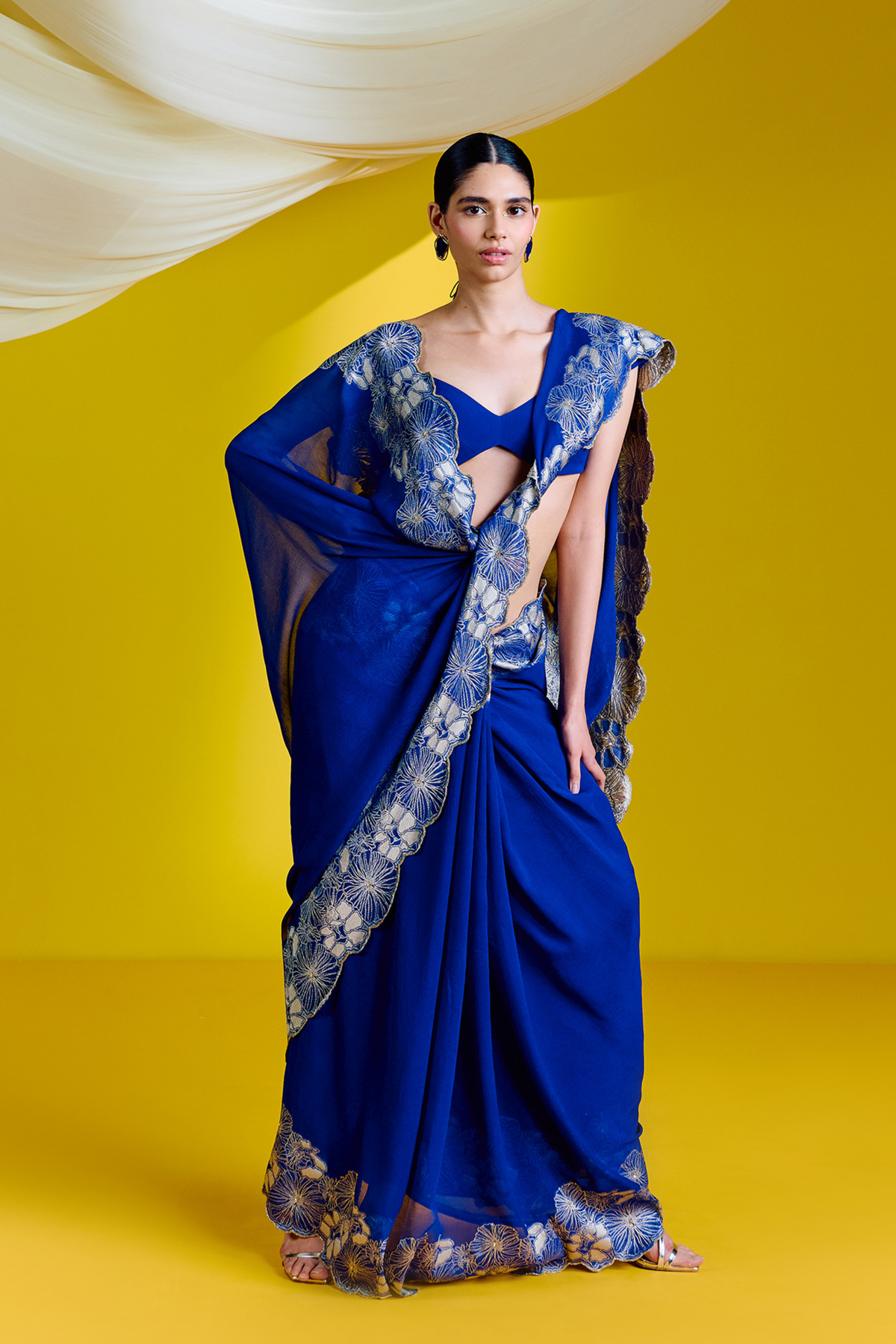 Handwoven Blue Georgette Saree