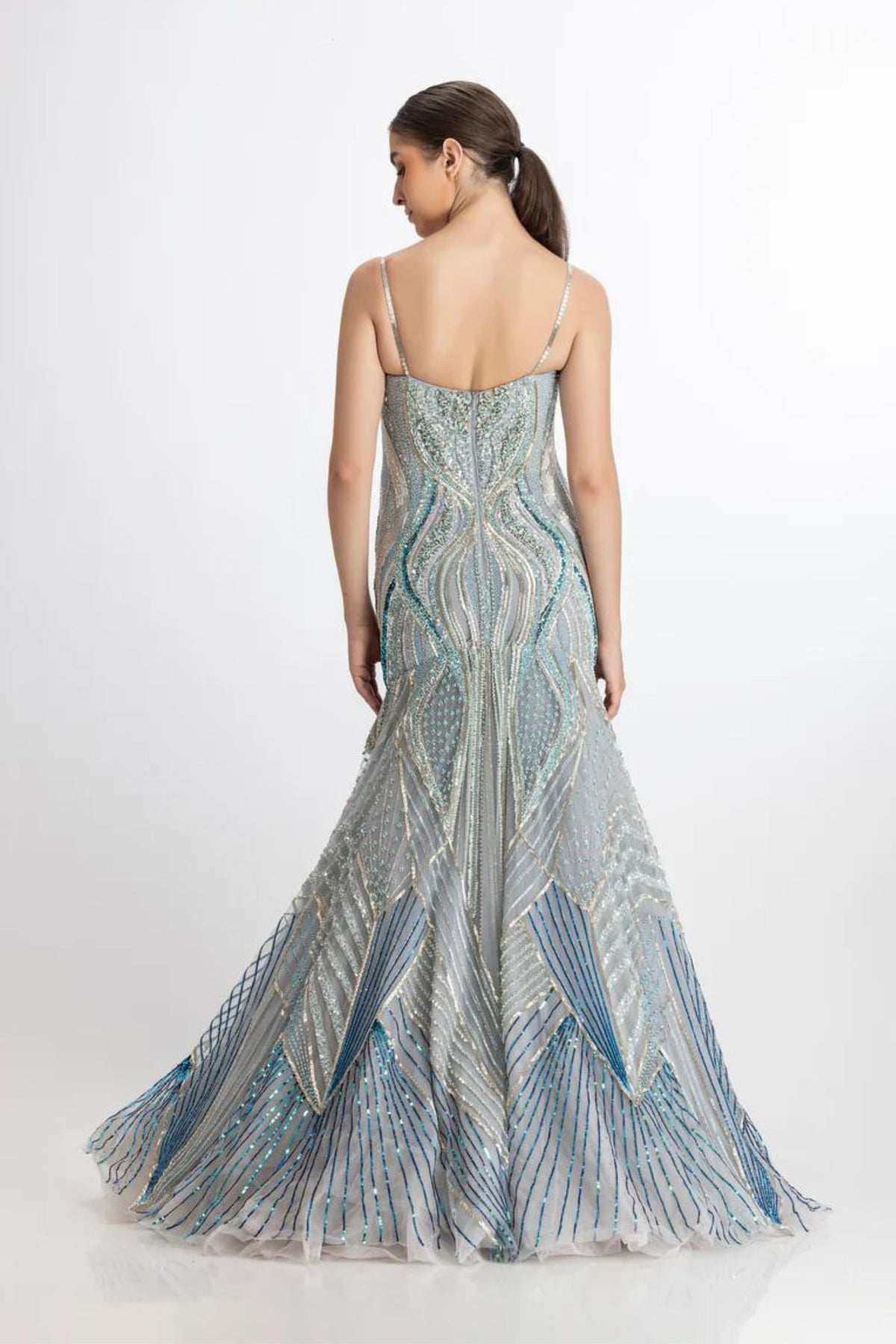 Multi color blue mermaid flare gown