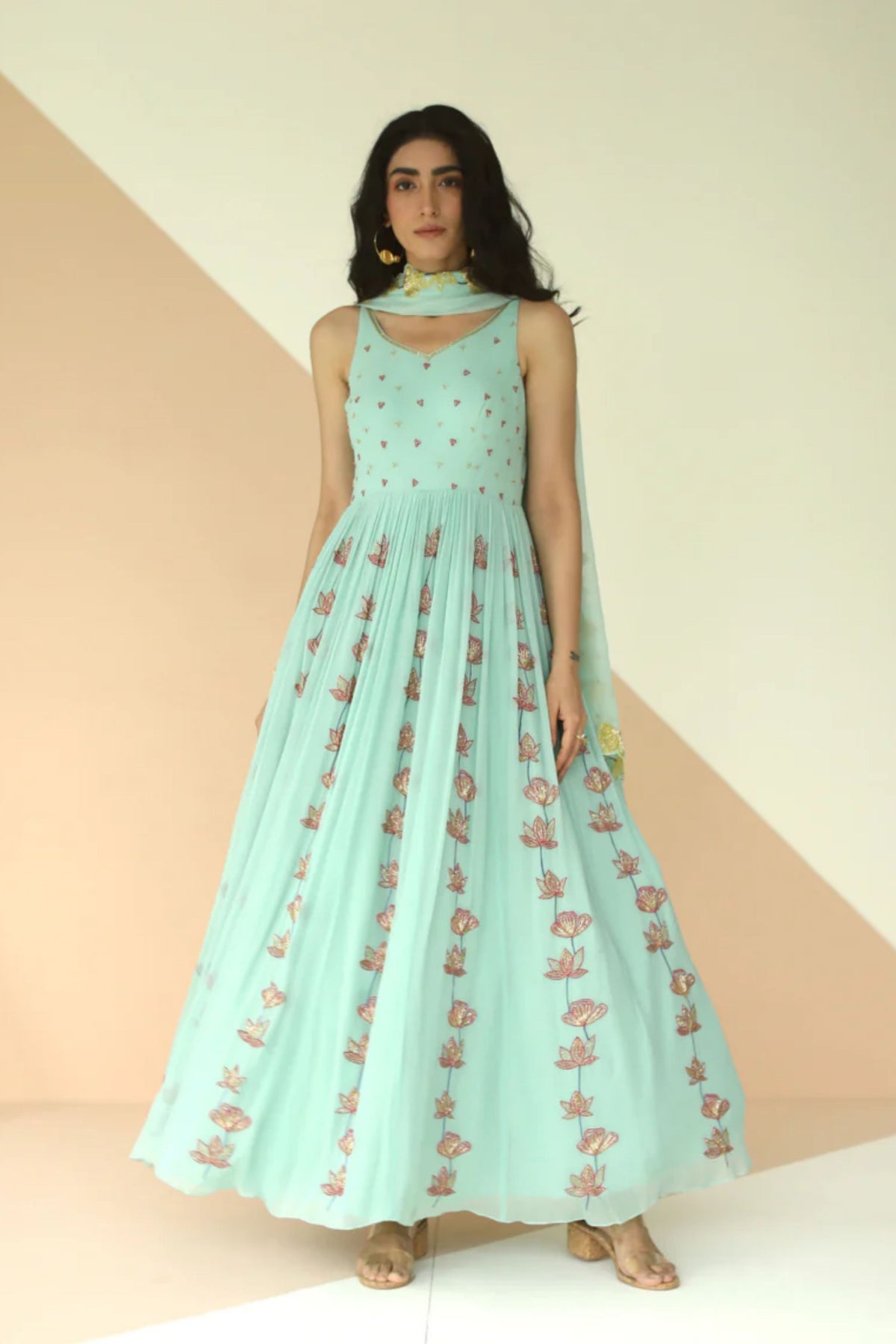 Mint blue full kali  anarkali