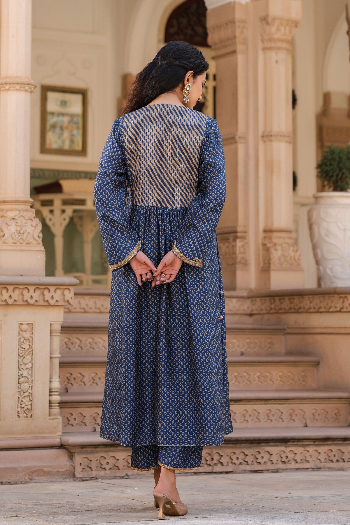 Printed Frockstyle Indigo Kurta Set